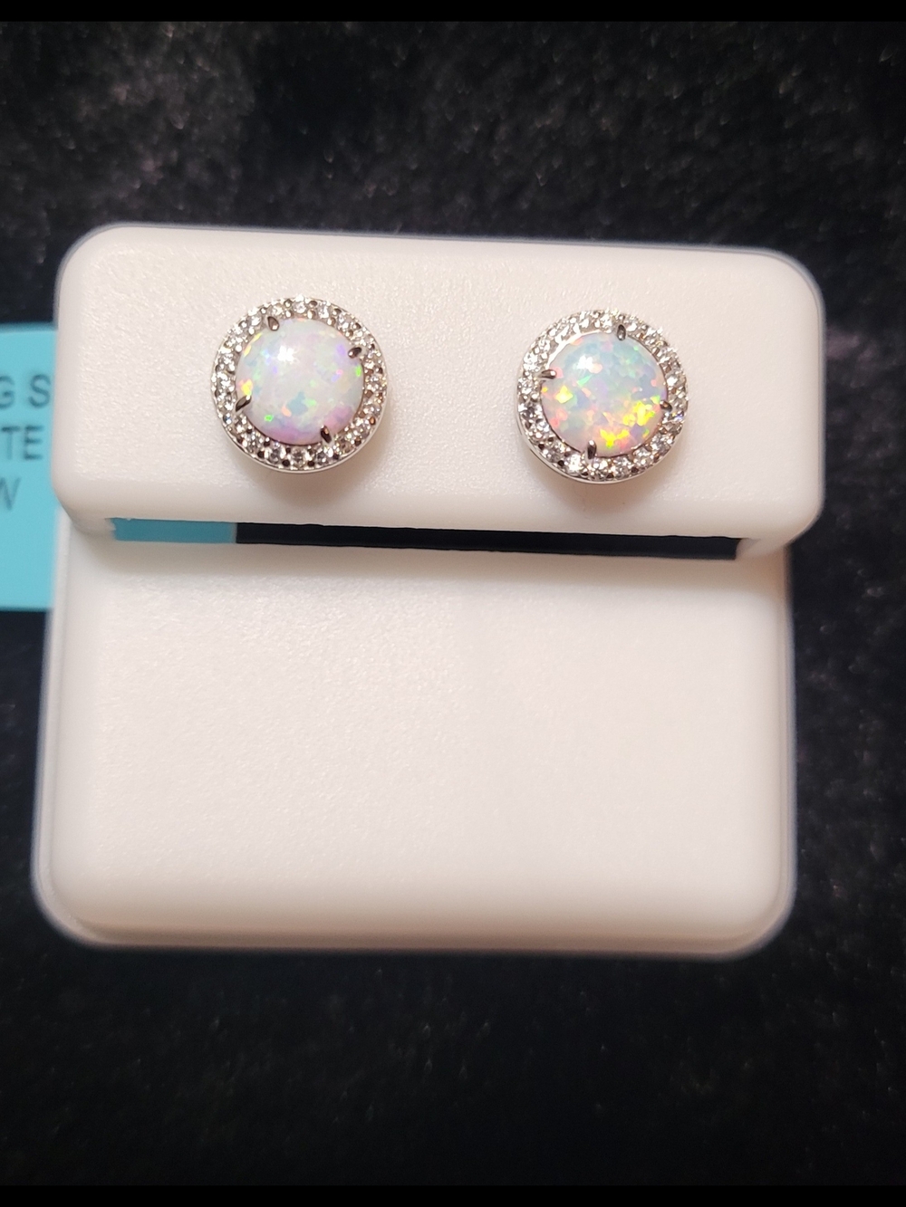 Sterling Silver Opal Halo Stud Earrings - White Opal